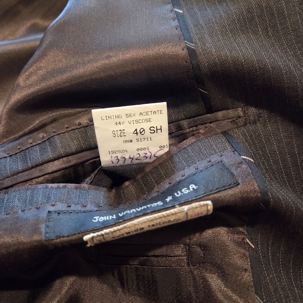 John Varvatos Star USA Brown Pinstripe Wool Bowery Suit Men's 40S 33" Waist - Picture 7 of 16